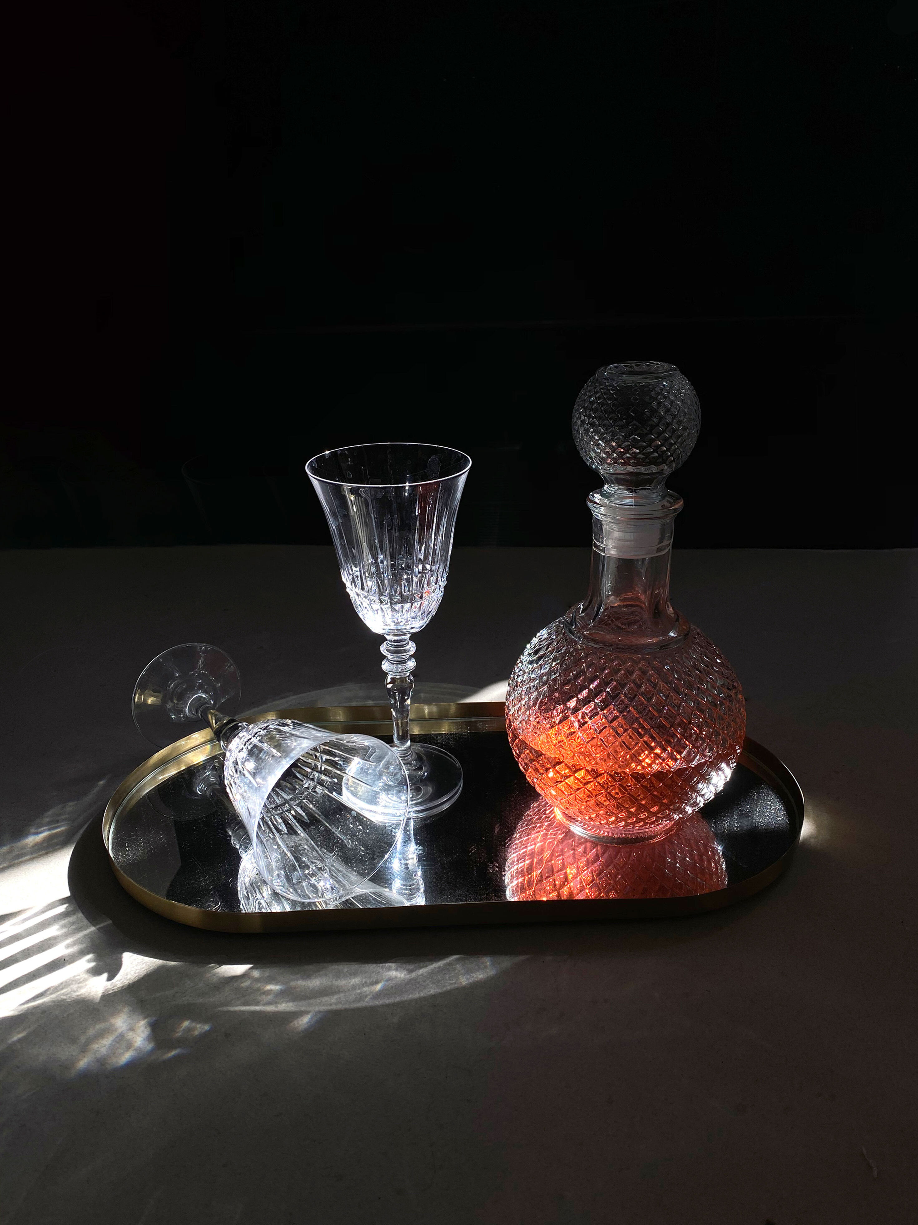 Carafe and goblets on a serving
tray