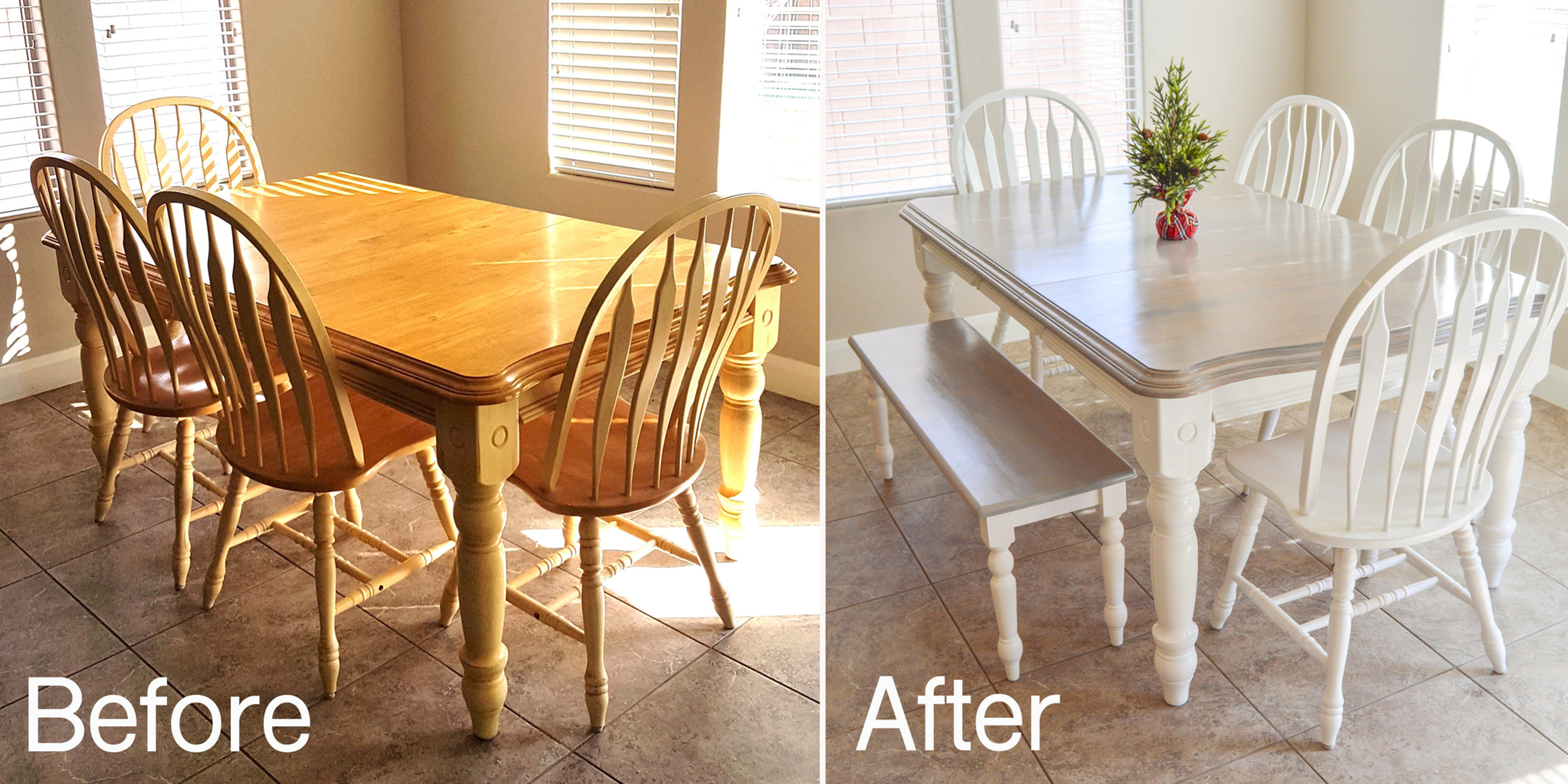 Before and after painted kitchen table
set