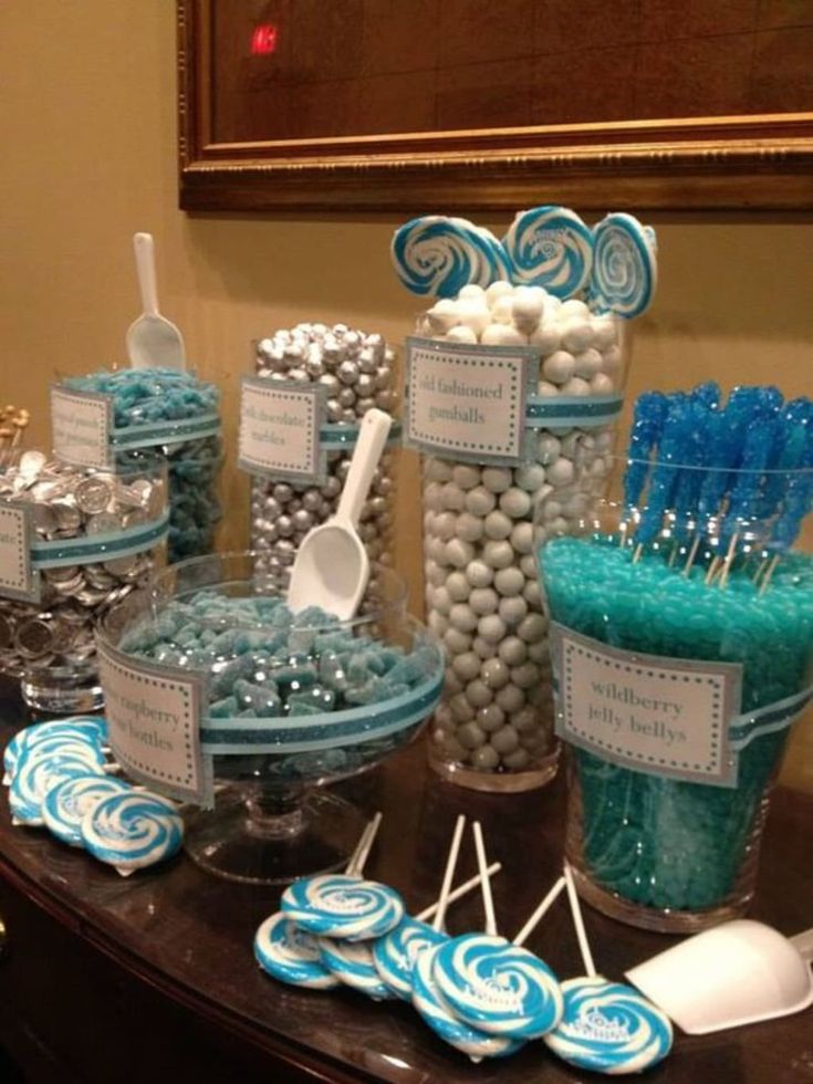 Blue and silver candy buffet
