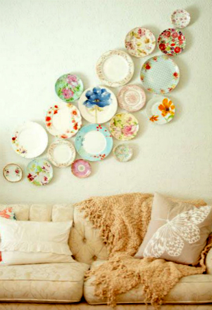 Vintage dishes wall collage