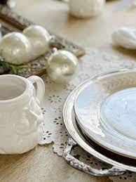 Silver and white Christmas place setting