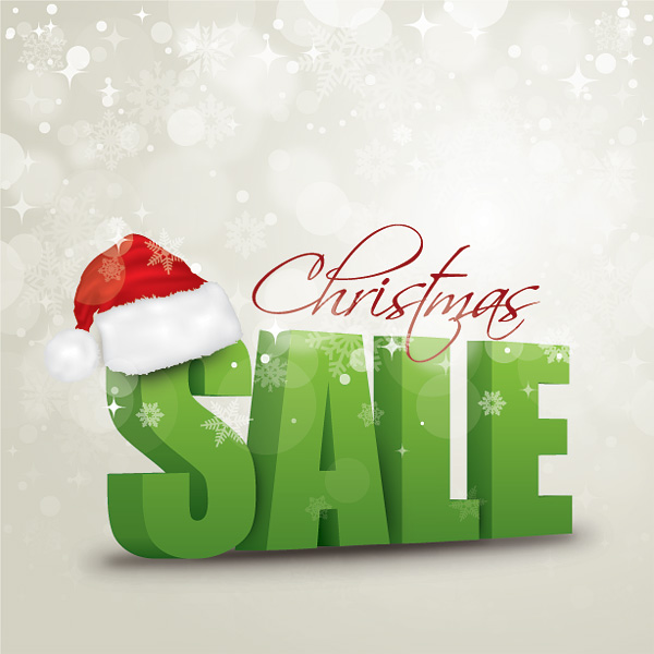 Green Christmas sale sign with santa hat