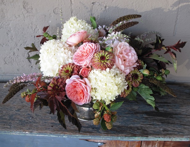 fall flowers silver bowl