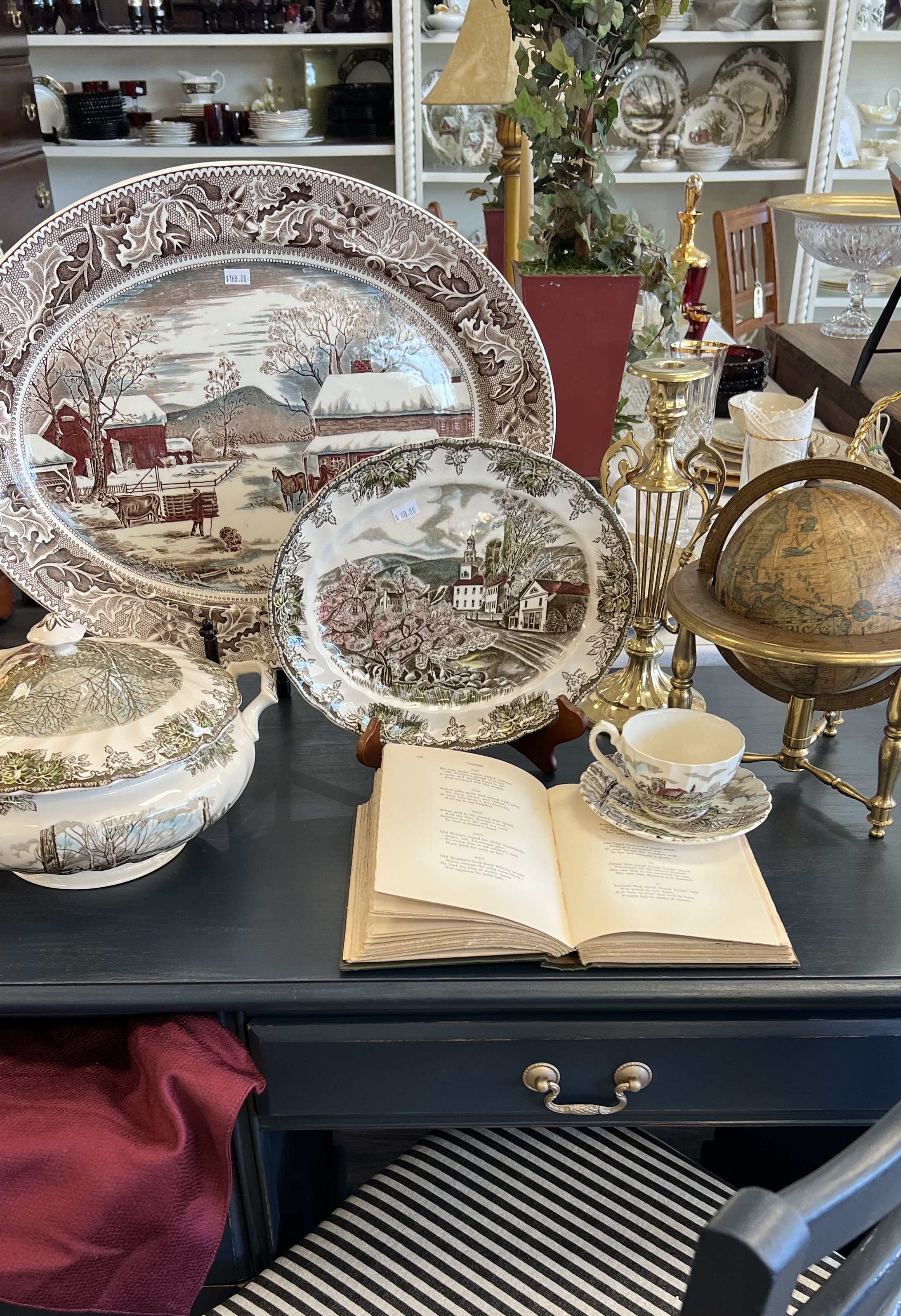 Collage of vintage dishes, tableware and decor