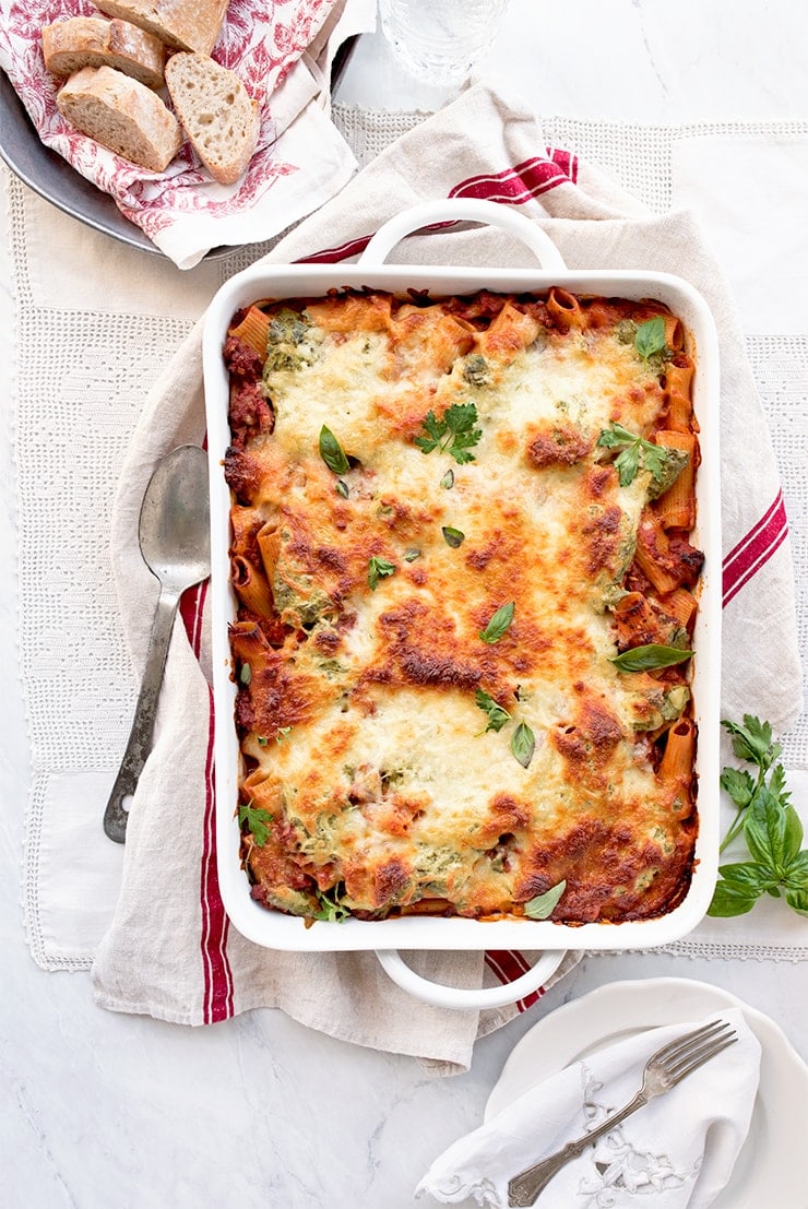 Lasagna in a baking dish
