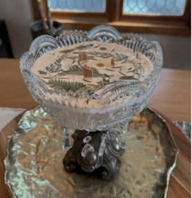 Candle in a vintage pedestal bowl