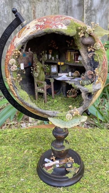 Globe upcycled to fairy cottage