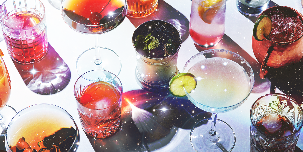 Cocktails in variety of glassware