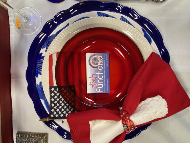 Red white and blue dishes