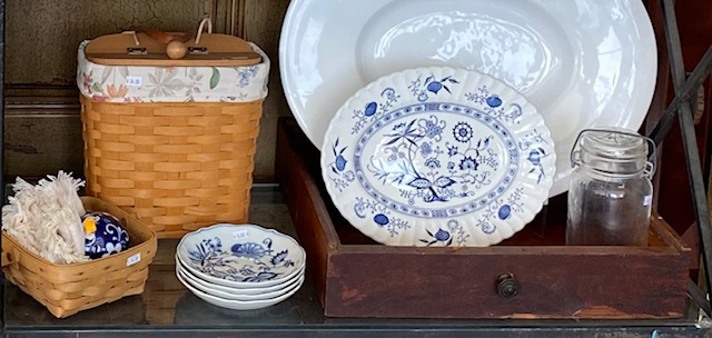 Vintage dishes and baskets