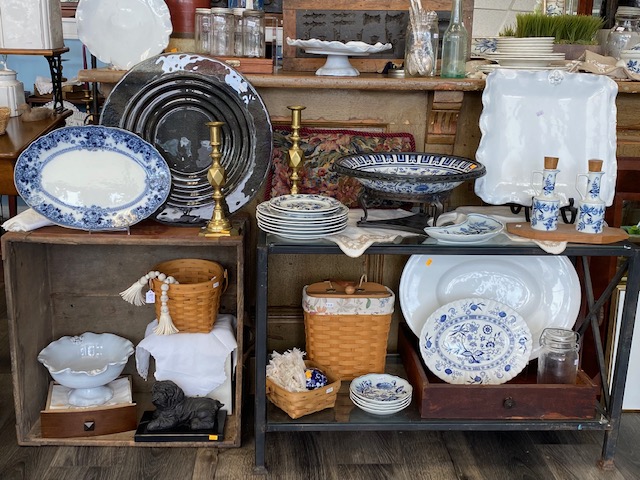 Vintage dishes and baskets