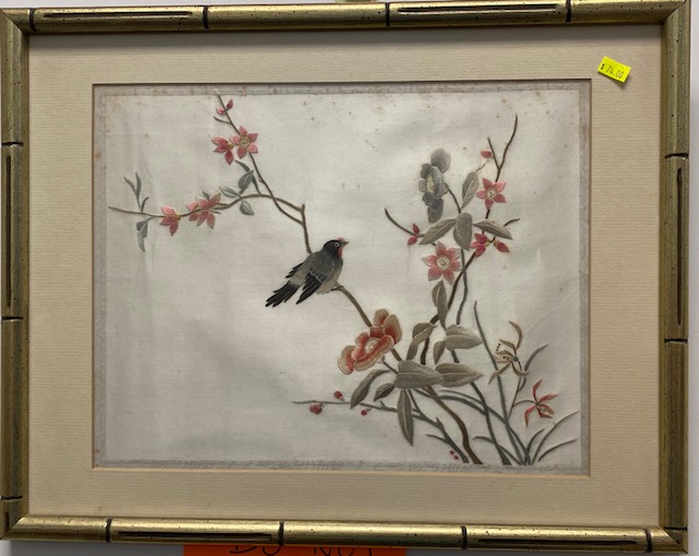 Framed embroidered bird