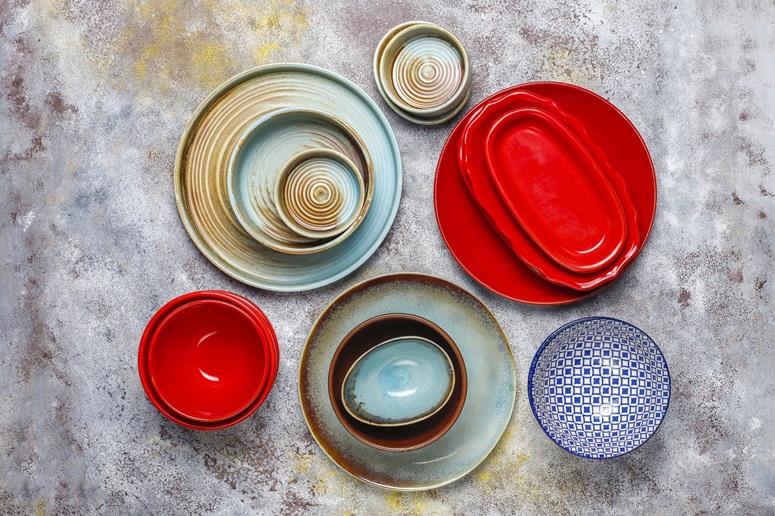 Different styles of tableware