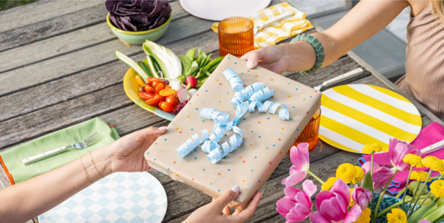 Gift exchange over Spring table setting