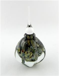 Vintage Signed Green and Brown Cased Glass Perfume Bottle