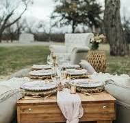 Picnic table with china