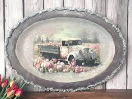 Decoupaged silver serving tray