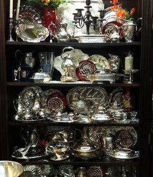 Silverplated vintage holloware store display