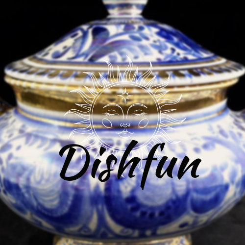 Vintage blue soup tureen with gold trim